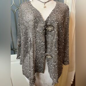 Nina Leonard 3X Lightweight Crochet Cardigan Boho Neutral) Mermaid Vibes